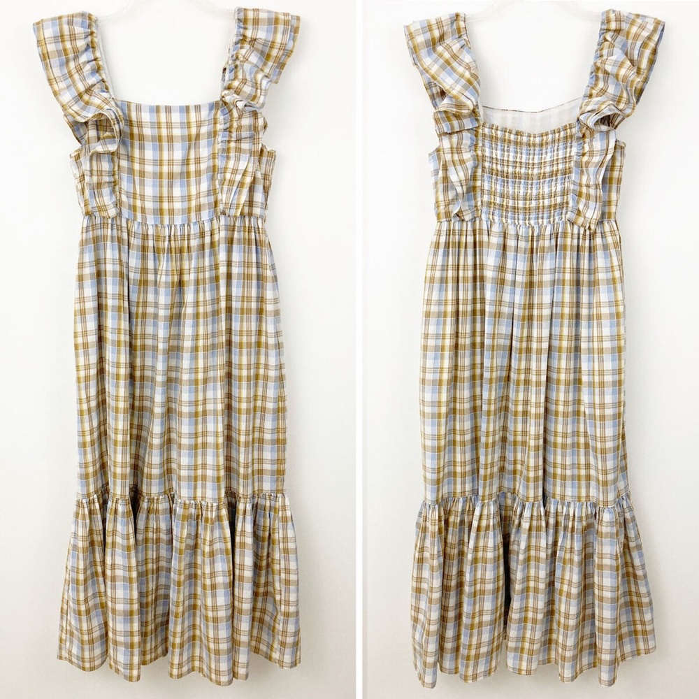 Plaid Ruffle Sleeve Maxi Dress